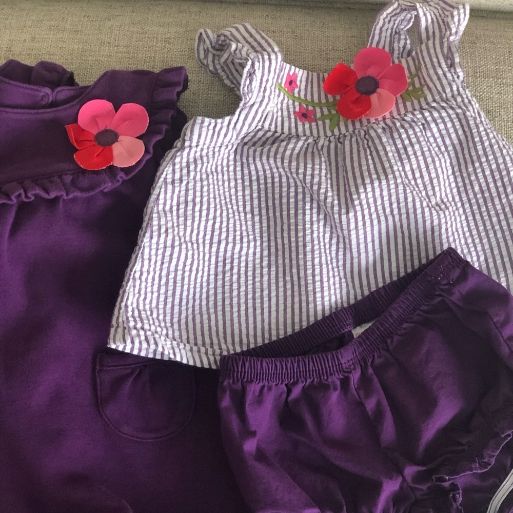 3-6 Month Purple Romper, Top & Diaper Cover Excellent Condition